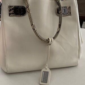 Badgley Mischka off white  Leather Bag with Snakeskin Accents